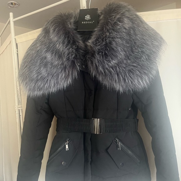 Reidal Women's Black Puffer Jacket with Faux Fur Collar - Picture 2 of 5